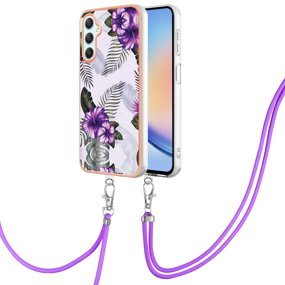 YB IMD Series-4 for Samsung Galaxy A24 4G Marble Flower Pattern Phone Case IMD TPU Electroplated Cover with Lanyard YB IMD Series-4 for Samsung Galaxy A24 4G Marble Flower Pattern Phone Case IMD TPU Electroplated Cover with Lanyard